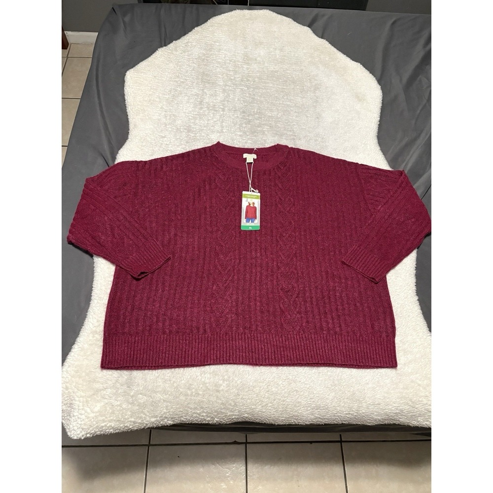Legendary Outfitters Women's Cozy Cable Knit Sweater Garnet Size XL Deep Berry